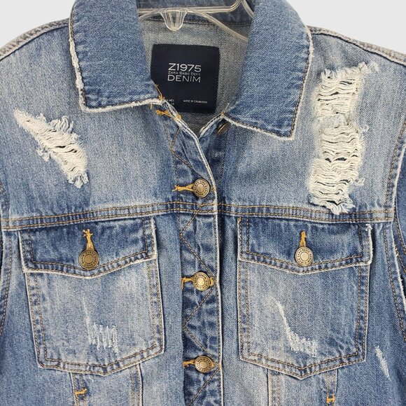 ZARA Distressed Denim Jacket With Frayed Hem & Rips Womens XS - Picture 7 of 14